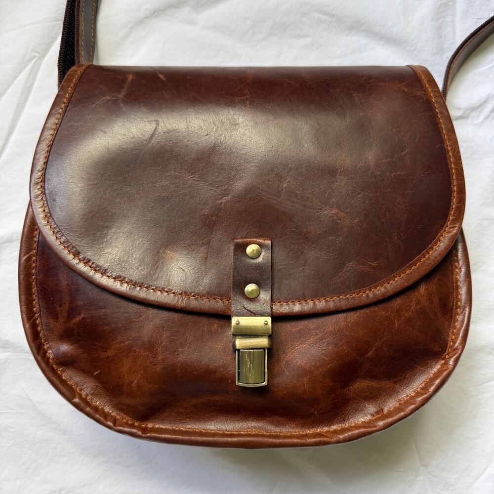 Vintage Distressed Leather Crossbody Saddle Bag Brown Boho Purse Patina